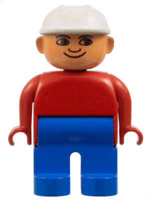 LEGO Duplo Figure Male Red Top White Construction Hat (4555pb159) Duplo Minifigure