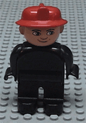 LEGO Duplo Figure Male Fireman Black Top (no buttons) Red Fire Helmet (4555pb162) Duplo Minifigure
