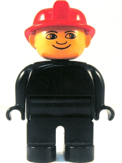 LEGO Duplo Figure Male Fireman Black Top (no buttons) Red Fire Helmet no White in Eyes Pattern (4555pb162a) Duplo Minifigure