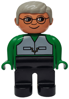 LEGO Duplo Figure Male Green Top with Vest Gray Hair Glasses (4555pb166) Duplo Minifigure