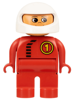 LEGO Duplo Figure Male Red Top with Black Zipper and Racer #1 (4555pb167) Duplo Minifigure