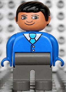 LEGO Duplo Figure Male Blue Top With 2 Buttons And Tie Black Hair (4555pb172) Duplo Minifigure