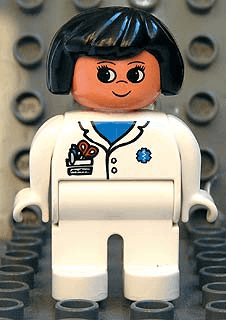 LEGO Duplo Figure Female Medic White Top with Pocket and EMT Star of Life Pattern Black Hair (4555pb175) Duplo Minifigure
