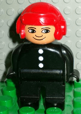 LEGO Duplo Figure Male Fireman Black Top with 3 White Buttons Red Aviator Helmet (4555pb176) Duplo Minifigure