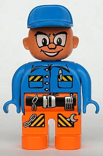 LEGO Duplo Figure Male Action Wheeler Blue Top with Pen Chain Radio and Wrench Blue Cap (4555pb178) Duplo Minifigure