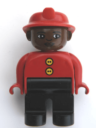 LEGO Duplo Figure Male Fireman Red Top with Two Buttons Red Fire Helmet (4555pb185) Duplo Minifigure