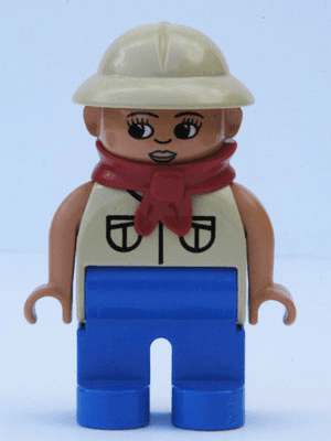 LEGO Duplo Figure Female Tan Top with 2 Pockets Tan Pith Helmet Red Bandana Eyelashes (4555pb189) Duplo Minifigure