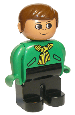 LEGO Duplo Figure Male Green Top with Yellow Scarf Brown Hair (4555pb190) Duplo Minifigure