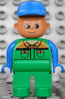 LEGO Duplo Figure Male Green Work Suit Blue Hat (4555pb193) Duplo Minifigure