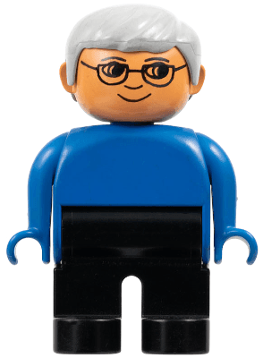 LEGO Duplo Figure Male Blue Top Gray Hair Glasses (4555pb209) Duplo Minifigure