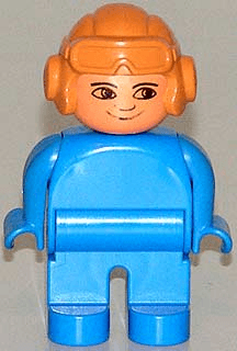 LEGO Duplo Figure Male Blue Top Aviator Helmet Fabuland Orange no White in Eyes Pattern (4555pb215) Duplo Minifigure