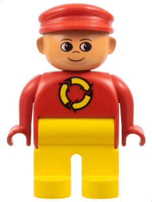 LEGO Duplo Figure Male Red Top with Recycle Logo Red Cap Turned Up Nose (4555pb217) Duplo Minifigure