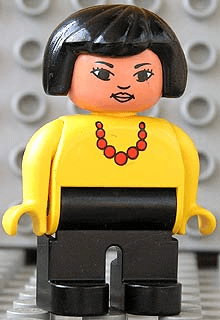LEGO Duplo Figure Female Yellow Blouse with Red Beaded Necklace Black Hair Lips (4555pb232) Duplo Minifigure