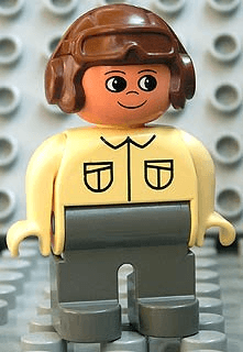 LEGO Duplo Figure Male Tan Top Brown Aviator Helmet (4555pb255) Duplo Minifigure