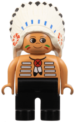 LEGO Duplo Figure Male Nougat Top with White Stripes (Native American Chief) (4555pb257) Duplo Minifigure