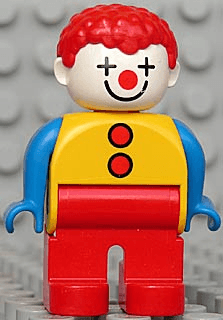 LEGO Duplo Figure Male Clown Yellow Top with 2 Buttons Red Hair Curly (4555pb259) Duplo Minifigure