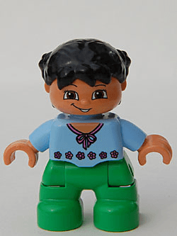 LEGO Duplo Figure Lego Ville Child Girl Light Blue Top with Red Flowers Black Hair (4644712 623 (47205pb001) Duplo Minifigure