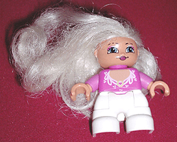 LEGO Duplo Figure Lego Ville Child Girl Dark Pink Top with White Lace Neckline Blond Hair (Prin (47205pb007) Duplo Minifigure