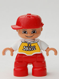 LEGO Duplo Figure Lego Ville Child Boy White Top with 'SKATE' Pattern Red Cap (47205pb012) Duplo Minifigure