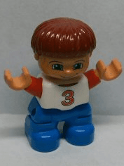 LEGO Duplo Figure Lego Ville Child Boy White Top with Red Number 3 Pattern Dark Red Hair (47205pb020) Duplo Minifigure