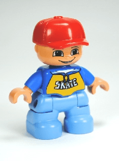 LEGO Duplo Figure Lego Ville Child Boy Blue Top with 'SKATE' Pattern Red Cap (47205pb024) Duplo Minifigure