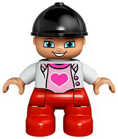 LEGO Duplo Figure Lego Ville Child Girl White Top with Heart Black Riding Helmet (47205pb029) Duplo Minifigure