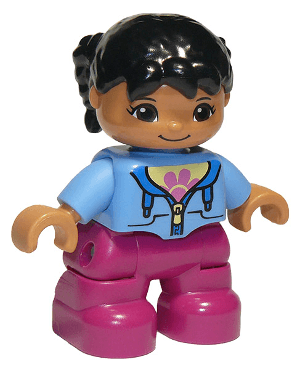 LEGO Duplo Figure Lego Ville Child Girl Magenta Legs Black Pigtails Oval Eyes (47205pb035a) Duplo Minifigure