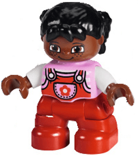 LEGO Duplo Figure Lego Ville Child Girl Bright Pink Top with Flower on Pocket Black Hair Pigtai (47205pb041) Duplo Minifigure