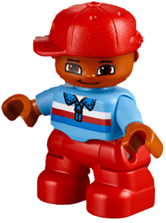 LEGO Duplo Figure Lego Ville Child Boy Medium Blue Top with Zipper and Blue Red and White Strip (47205pb042) Duplo Minifigure