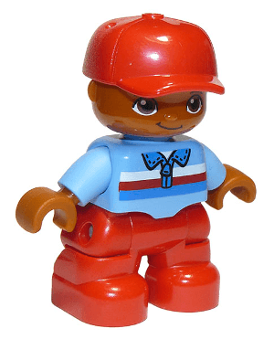 LEGO Duplo Figure Lego Ville Child Boy Medium Blue Top with Zipper and Blue Red and White Stri (47205pb042a) Duplo Minifigure