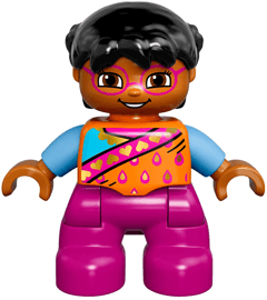 LEGO Duplo Figure Lego Ville Child Girl Magenta Legs and Glasses Orange Top Black Hair (47205pb046) Duplo Minifigure