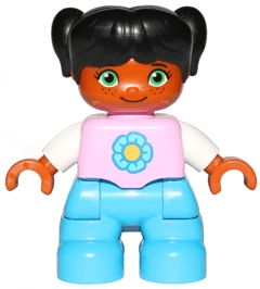 LEGO Duplo Figure Lego Ville Child Girl Dark Azure Legs Bright Pink Top with Yellow and Dark Az (47205pb050) Duplo Minifigure