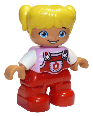 LEGO Duplo Figure Lego Ville Child Girl Bright Pink Top with Flower on Pocket Yellow Hair (47205pb053) Duplo Minifigure