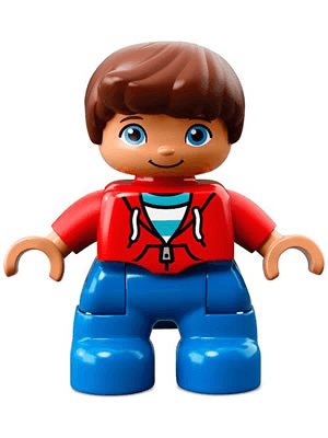 LEGO Duplo Figure Lego Ville Child Boy Red Top with Zipper and Pockets Reddish Brown Hair (47205pb056) Duplo Minifigure