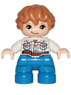 LEGO Duplo Figure Lego Ville Child Boy White Checkered Shirt with Belt Medium Nougat Hair (47205pb062) Duplo Minifigure