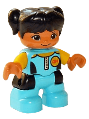 LEGO Duplo Figure Lego Ville Child Girl Medium Azure Diving Suit Black Hair with Pigtails (47205pb067) Duplo Minifigure