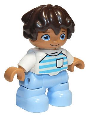 LEGO Duplo Figure Lego Ville Child Boy Bright Light Blue Legs White Top with Medium Azure and L (47205pb068) Duplo Minifigure