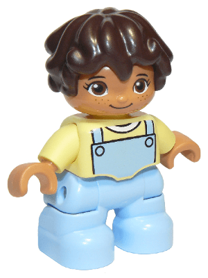 LEGO Duplo Figure Lego Ville Child Girl Bright Light Blue Legs Bright Light Yellow Top Dark Bro (47205pb073) Duplo Minifigure