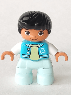 LEGO Duplo Figure Lego Ville Child Boy Light Aqua Legs Medium Azure Jacket Bright Light Yellow (47205pb074) Duplo Minifigure