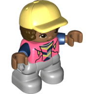 LEGO Duplo Figure Lego Ville Child Boy Coral Top with Dark Blue Arms Dark Brown Hair Bright Lig (47205pb080) Duplo Minifigure