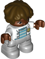 LEGO Duplo Figure Lego Ville Child Boy Light Aqua and Medium Azure Striped Top Dark Brown Hair (47205pb089) Duplo Minifigure