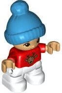 LEGO Duplo Figure Lego Ville Child Boy Red Top with Deer Buck Freckles Reddish Brown Eyes Dark (47205pb093) Duplo Minifigure