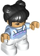 LEGO Duplo Figure Lego Ville Child Girl Bright Light Blue Top with Bright Pink Flowers Black Ha (47205pb095) Duplo Minifigure