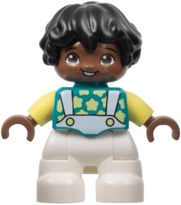 LEGO Duplo Figure Lego Ville Child Boy Dark Turquoise Top with Stars Bright Light Yellow Arms B (47205pb096) Duplo Minifigure