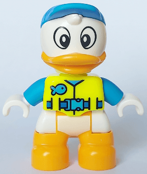 LEGO Duplo Figure Lego Ville Dewey Duck Neon Yellow Life Jacket Dark Azure Arms and Cap (47205pb101) Duplo Minifigure
