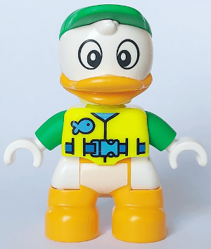 LEGO Duplo Figure Lego Ville Louie Duck Neon Yellow Life Jacket (47205pb102) Duplo Minifigure