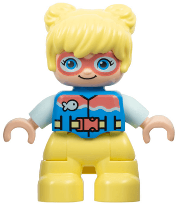 LEGO Duplo Figure Lego Ville Child Girl Bright Light Yellow Legs and Hair Dark Azure Vest Dark (47205pb105) Duplo Minifigure