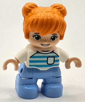 LEGO Duplo Figure Lego Ville Child Girl Bright Light Blue Legs Orange Hair Medium Azure and Lig (47205pb107) Duplo Minifigure