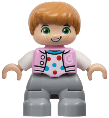 LEGO Duplo Figure Lego Ville Child Boy Bright Pink Jacket with Capital Letter C Polka Dot Shirt (47205pb109) Duplo Minifigure