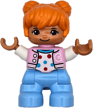 LEGO Duplo Figure Lego Ville Child Girl Bright Light Blue Legs Bright Pink Jacket with Capital (47205pb112) Duplo Minifigure